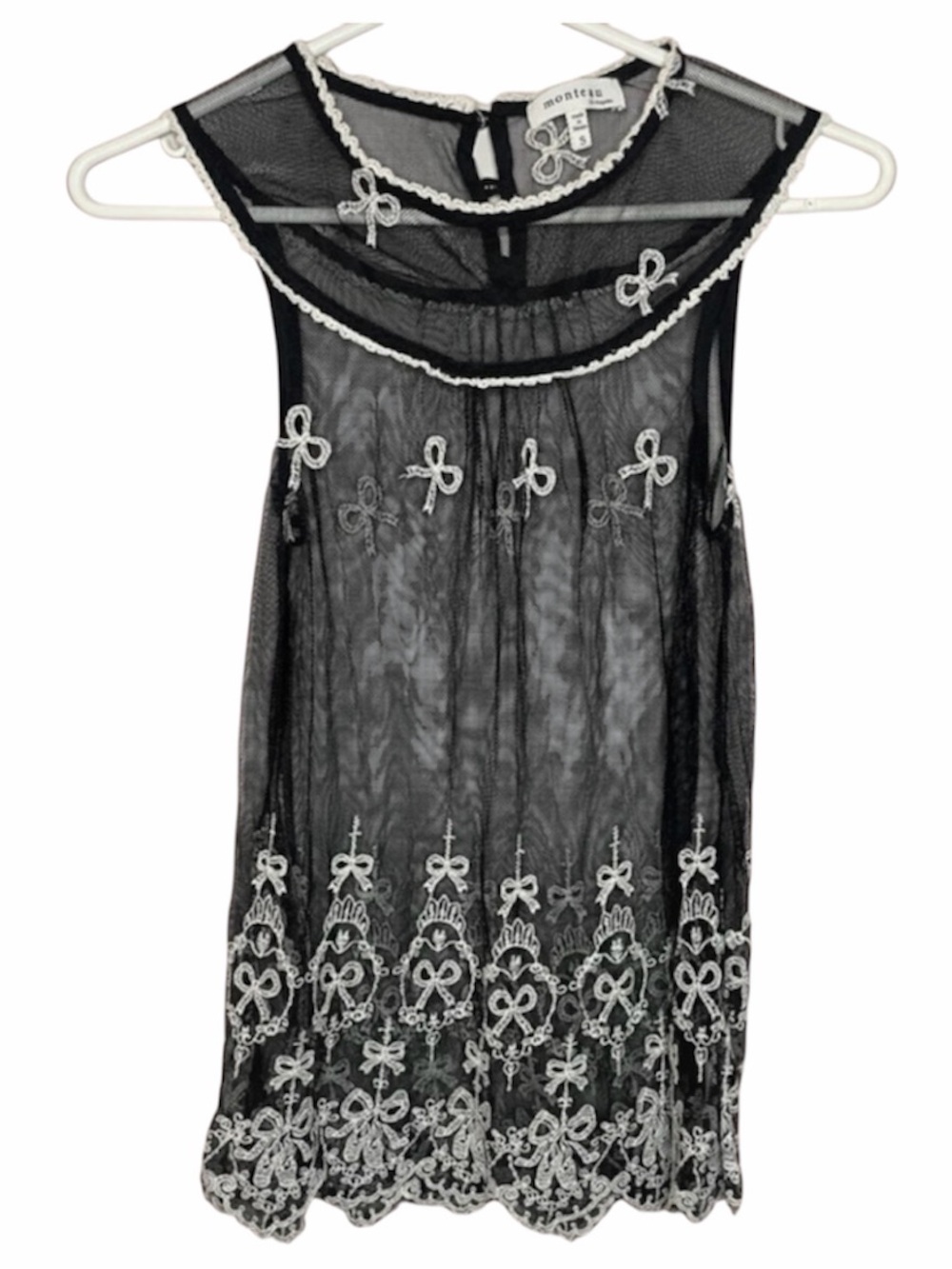 Monteau Black & White Sheer Lace Top